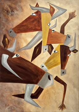 Čreda, akril-platno, 70x50 cm, 2025, Irena Gorenc